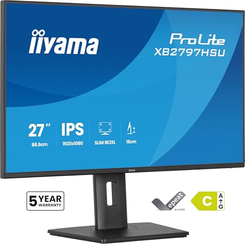 iiyama Prolite XB2797HSU-B1 68,6cm 27" IPS LED-Monitor Full-HD 120Hz HDMI DP USB3.2 USB-C Slim-Line Adaptive Sync Höhenverstellung Pivot Energieeffizienzklasse C schwarz