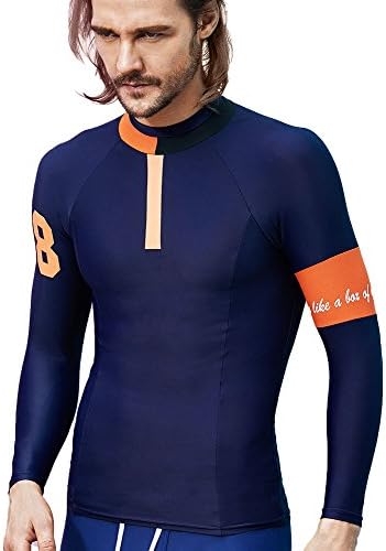 SUPERBODY Mens Rash Guard Water Shirt Basic Skins Long Sleeve Compression UPF 50+ Sun Protection Swim Top (Navy L)