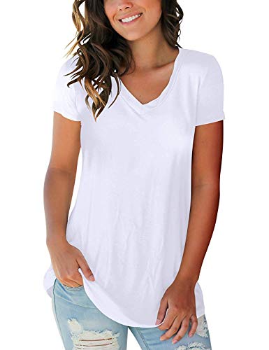 Womens Tops Short Sleeve V Neck Loose Fitted T-Shirt Summer Casual Blouse - Thumbnail 2