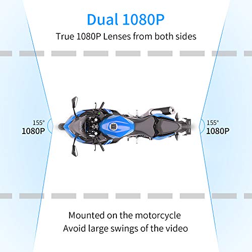 Motowolf M6 Motorcycle Recording Camera System Waterproof Dual Lens 1080P Dash Cam Dvr Sports Action Camera Security Video Recording with 2.7" LCD 155 Degree Angle WiFi & GPS Support 256G Max