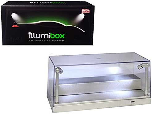 Illumibox ILLUMI10002 USB Powered Plastic Collectible Display Show Case Silver 1/24 Scale with Riser Option to Display 1/64 Scale Diecast Models with L.E.D. Lights