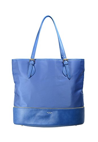 Isaac Mizrahi Womens Fashion Designer Handbags Daphne Nylon Leather Tote Shoulder Bag Navy Blue