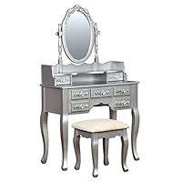 HOMES: Inside + Out Gala Transitional Vanity Table with Stool, Silver