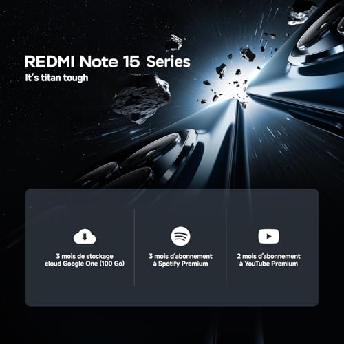 REDMI Note 15 5G, Smartphone 8+256Go, Design Ultra Fin, Résistance à l'eau IP65, Appareil Photo Ultra-Net 108 Mpx, Écran FHD+ 6,77", Bleu, Garantie 2 Ans, Chargeur Non Inclus