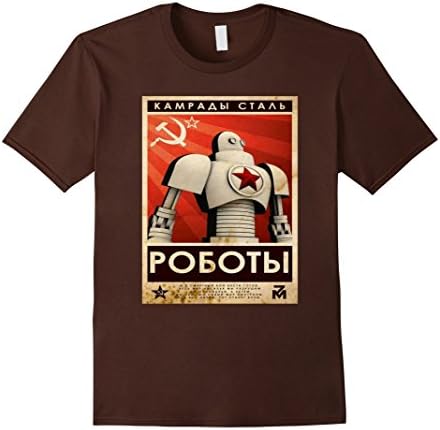Men's Soviet Union USSR T-Shirt Russian Propaganda Posters Large Brown