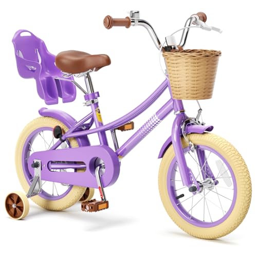 Glaf Toddler Girls Bike for Kids Age 2-12 Years Old 12 14 16 20 Inch Girls Bike with Training Wheels and Doll Seat Kids Bicycle with Basket Adjustable Seat
