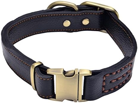 Sindello Genuine Leather Pet Dog Collar Durable and Comfortable Adjustable S M L Black Brown (L, Black)