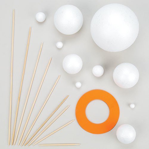 Baker Ross Make Your Own Solar System Kits with Various Sizes Polystyrene Balls, Foam Pieces &Wooden Sticks for Kids Science Projects (Pack of 2 kits)