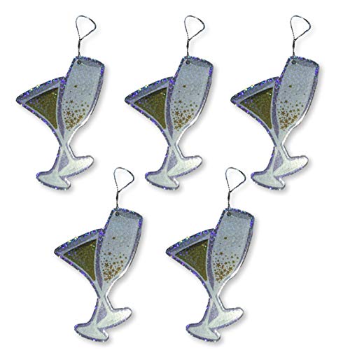Plum Nellie's Treasures Holographic Decor - New Years Hologram Sparkle Ornaments - Champagne Bottle or Martini Glass New Year's Eve Party Decorations (Martini & Champagne Flute Libatious Beverages)
