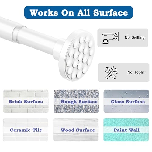 Shower Curtain Rod, 300cm Long Extendable No Drilling for Bathroom Bedroom White (85-270CM Φ32mm)