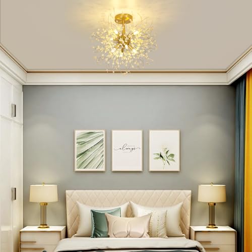 Rayofly Modern Crystal Ceiling Light, Fireworks chandelier, Golden ceiling lights, dimmable Pendant Light, 8 G9 Luminaire, Lamp For Living Room, Bedroom, Dining Room, Kitchen, Hallway