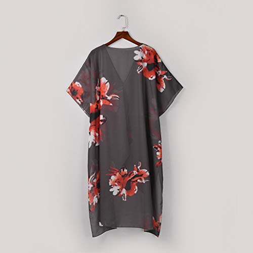 DONTAL Womens Ladies Floral Print Cardigan Long Blouse Loose Tops Long Outwear Cover Up Black