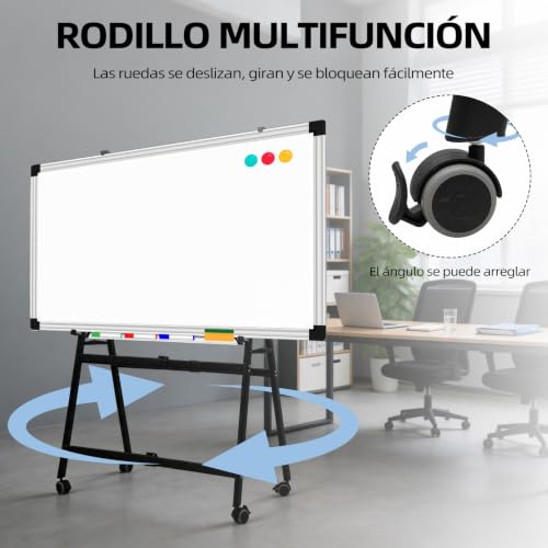 ALANO Soporte de Pizarra Blanca en Forma de A, Soporte de Pizarra Blanca Móvil con 4 Ruedas. Caballete para Pizarr Blanca Ajustable, Soporte Removible de Aluminio para Presentación de Oficina.