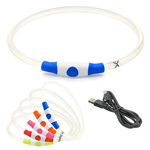 PZRLit LED Dog Collar Light-USB Rechargeable Light Up Dog Collar, Adjustable TPU Cut to Size for Small Medium Large Dogs, Safety Glow Puppy Collar for Night Walking（Navy Blue)