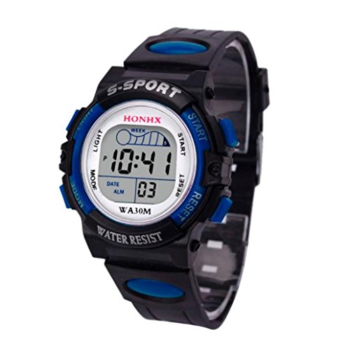 Waterproof Watches Children Boys Watches Digital Watches LED Sports Watch Kids Alarm Date Watch Gift Smart Watch (Blue)