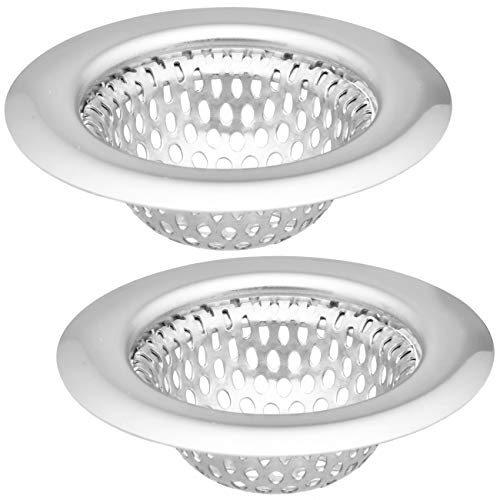 2 Pack - 2.25" Top / 1.25" Basket, Stainless Steel Bathroom Sink, Utility, Slop, Kitchen and Lavatory Sink Drain Strainer Hair Catcher. 1/16" Holes.