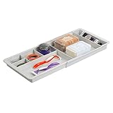 mDesign Expandable Bathroom Drawer Organizer for Vanity Cabinet to Hold Makeup, Beauty Products - Light Gray