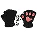 APAS Women Winter Fluffy Bear Cat Plush Paw Claw Glove Half Finger Cute Gloves Mittens Black