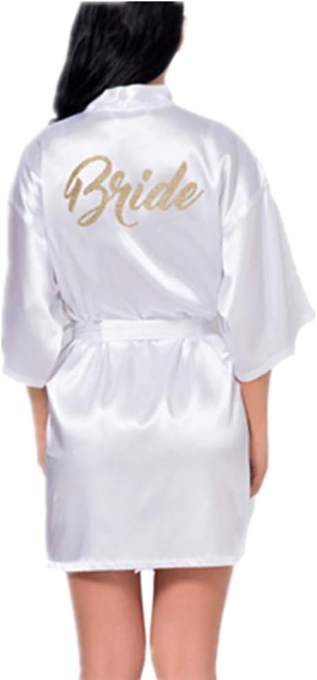 Star Supermarket Women's Satin Robe Short Kimono for Bride & Bridesmaid Wedding Party Robes with Gold Glitter