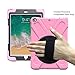 iPad 9.7 Case for Girls with Strap 2017 2018 | TSQ iPad 6th 5th Generation Case Cover Three Layer Hybrid Silicone Defender Bumper Case with 360 Rotation Stand Hand Strap & Neck Shoulder Strap | Pink