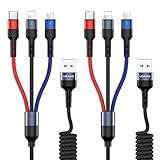 5FT Multi Charging Cable, USAMS Nylon Braided 2Pack 3 in 1 USB Charging Cable Adapter with USB Type C/Micro USB Connectors for Mobile Phones Tablets and More