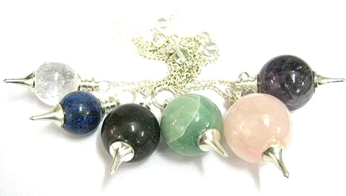 Five Quartz Amethyst Tourmaline Rose Quartz Lapis Lazuli Sphere Pendulums Crystal Healing Reiki Feng Shui Dowsing Gemstone Gift positive energy