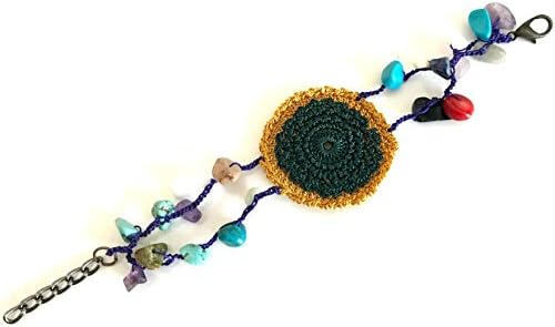 Beaded Crochet Bracelet Blue Green Golden Yellow Green Red Lilac