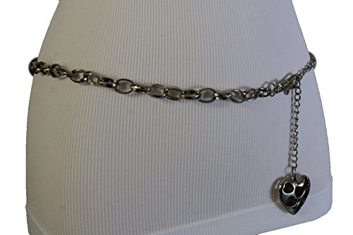 TFJ Women Fashion Silver Metal Chains Belt Love Heart Charm Plus M L XL