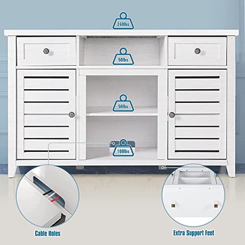 LGHM White TV Stand, Farmhouse TV Stand for 55 inch TV, 30" Tall