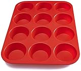 BakeMaster Silicone Muffin Pan Silicone Cupcake Pan 100% Food Grade Silicone Quiche Pan BPA free Non stick Red Silicone Cupcake Maker Lightweight Cupcake Mold Microwave and Dishwasher Safe