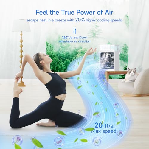Portable Air Conditioners, 4 in 1 1200ML Personal Air Conditioner, Evaporative Air Cooler Fan with Remote, 7 RGB Light Modes, 3 Speeds & 2-8H Timer for Bedroom,Car,Nightstand, Office, Dorm, RV