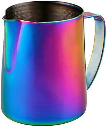 FELICIKK One Handle Custom Pull Milk Frothing Pitcher Stainless Steel Titanium Plated Colorful Pull Cup (Color : Bright color)