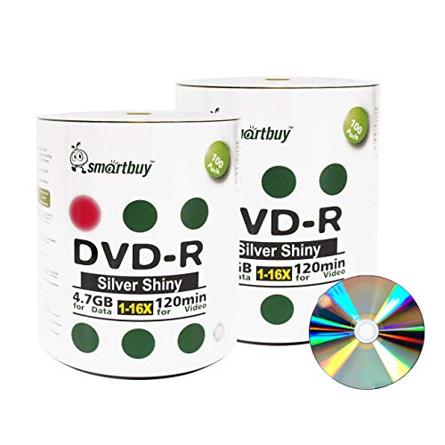 Smart Buy 200 Pack DVD-r 4.7gb 16x Shiny Silver Blank Data Video Movie Recordable Media Disc, 200 Disc 200pk