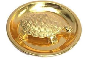 PARIJAT HANDICRAFT Brass metal turtle on plate feng shui vastu tortoise puja yantra good luck brass vaastu/fengshui tortoise/turtle for with plate-brass,standard, golden size 2.5-inch best gift career