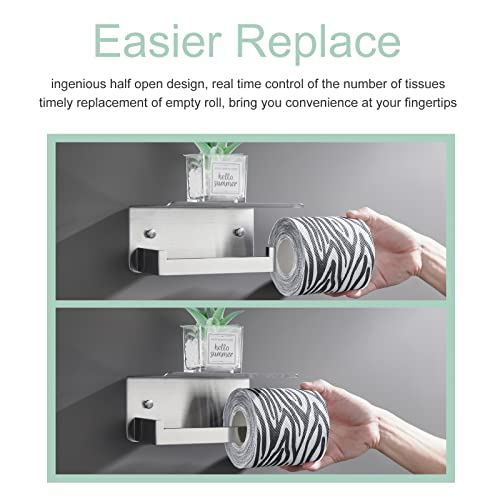 Toilet Paper Holder with Phone Shelf Brushed Nickel, APLusee Bathroom Accessories SUS 304