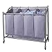 Laundry Sorter Cart 4-Bag Classics Rolling Laundry Hamper, Sturdy Frame with 60KG Weight Capacity, Gray