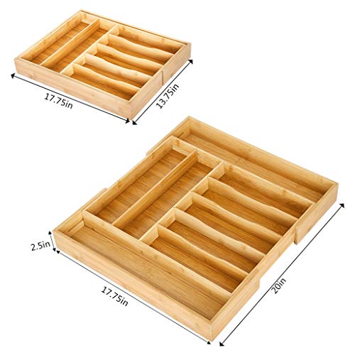 Bamboo Expandable Drawer Organizer, Premium Cutlery and Utensil Tray, 100% Pure Bamboo, Adjustable Kitchen Drawer Divider ... (8 Compartments Expandable) - Thumbnail 2
