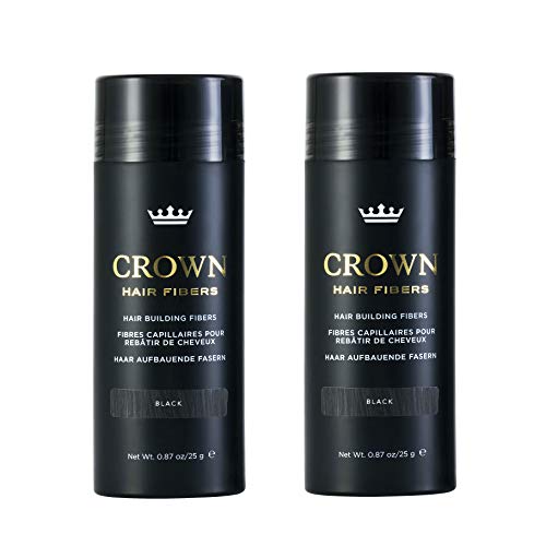 CROWN HAIR FIBERS for Thinning Hair (BLACK) - Instantly Thickens Thinning or Balding Hair for Men & Women - 2x Large 0.87oz/25g Bottle - Best Natural Keratin Hair Loss Concealer