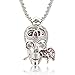 Karseer Shiny Filigree Sugar Skull and Everlasting Rose Charm Pendant Necklace with Crystal Brain Hidden Floating Inside, 24