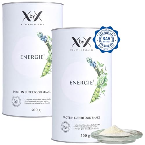 XbyX Energie 2er Set 1000 g | 32 Portionen | Veganes Superfood Proteinpulver für Shake oder Smoothie | Geschmacksneutrales Eiweißpulver mit essentiell
