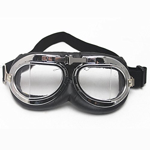 E-Bro Vintage Motorcycle Goggles, Anti-UV Adjustable Motorcycle Glasses Motocross Pilot Scooter Harley Goggles (Clear)