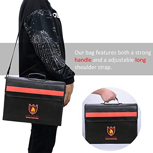 Fireproof Document Bag Waterproof w/Shoulder Strap & File Folders, Safety Household Storage Bag, Heavy Duty Protection for Valuable Documents, Jewelry, Passports, Money ect - Thumbnail 2