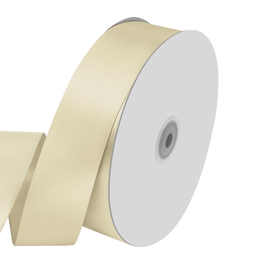 Photo 1 of 1-1/2" Wide x 100 Yards Single Faced Polyester Ivory Satin Ribbon, Perfect for Wedding, Gift Wrapping, Bow Making & Other Projects (Ivory)