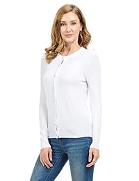 Fabricado por T Button Up Knit Cardigan suéteres para mujer   cuello redondo con botón de perla
