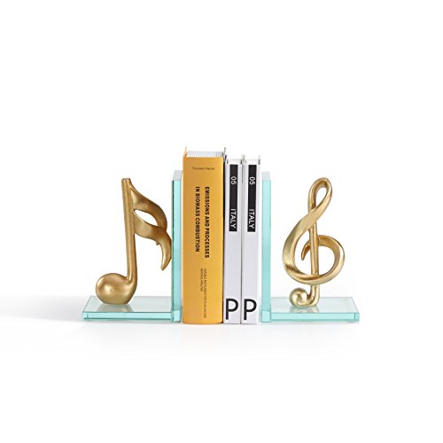 Danya B. DS840 Decorative Gold Musical Notes Glass Bookends for Musicians and Music Lovers