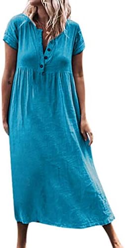 Daylin Women Large Size Casual Bohemian Solid Daily V-Neckline Roll Up Dress Splice Button Dress S~5XL