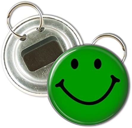 Green Smiley Face Bottle Opener Keychain 2.25 Inches