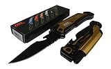 Rogue River Tactical 6-in-1 Multitool Survival Pocket Knife with Magnesium Fire Starter, LED Flashlight, Bottle Opener, Seat Belt Cutter and Windows Breaker, Gold, Pack of 2