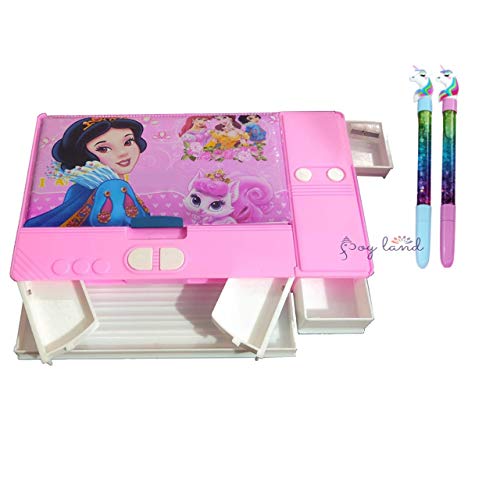 JOYLAND™ Combo 1 Jumbo Magnet pencil box 2 Pcs Glitter geometry Box for Girls, Double sided Stationary Box for Girls Plastic Pencil Box Birthday Return Gifts for Kids ND30 (Random Design) (Purple)