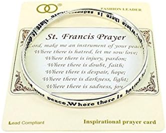 St. Francis Prayer Engraved Twist Bangle Inspirational Bracelet with Prayer Card by Jewelry Nexus